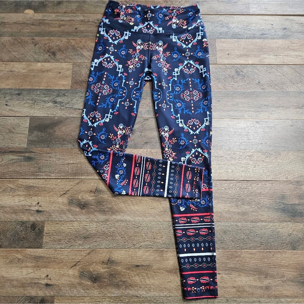 Zelos Blue‎ Multi Pull On High Rise Exercise Workout Compression Leggings Medium
